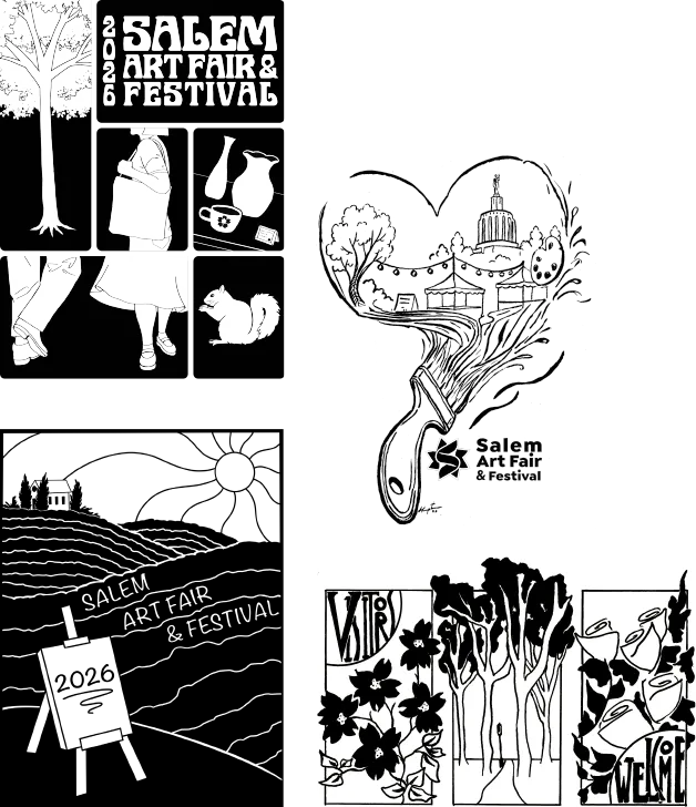 Black and white line art showcasing this year's t-shirt design finals